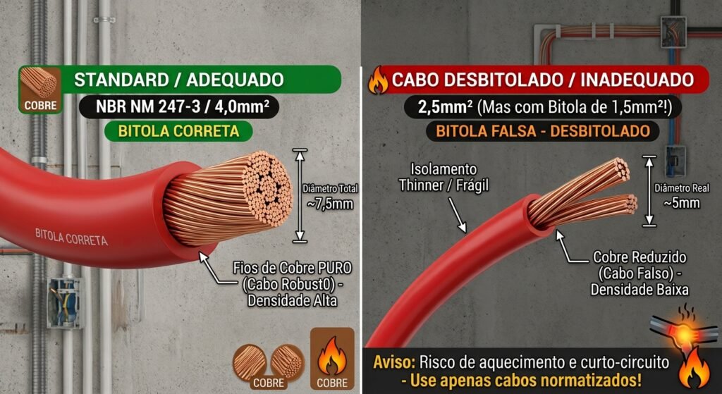 Imagem ilustrativa mostrando o que é o cabo desbitolado.