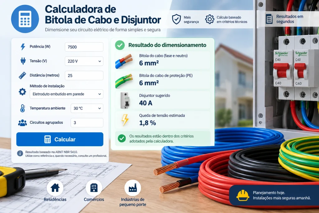 Imagem da Calculadora de Bitola de Fio e Disjuntor.